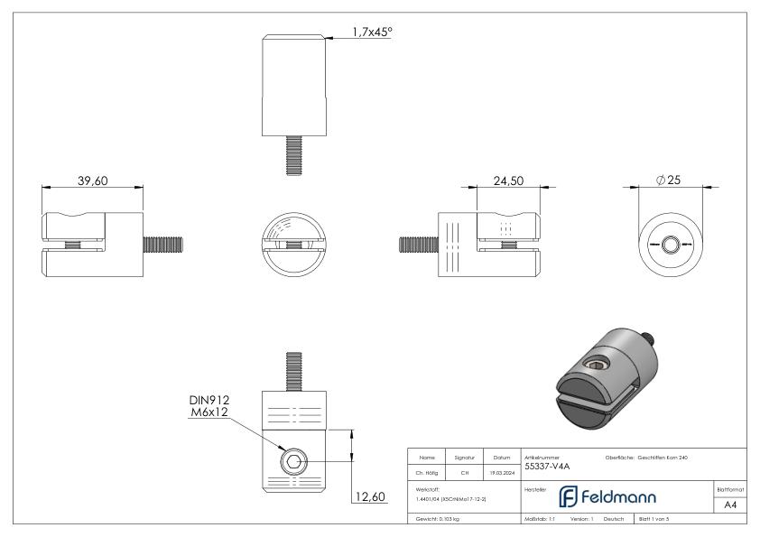 Blechhalter, Ø 25mm, Anschluss: gerade, V4A