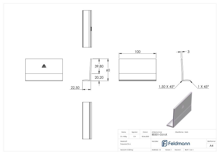 L-Keil zum Einlegen ins Profil, für Montage-Set 80501-GU