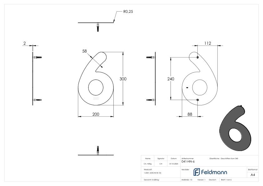 Hausnummer 6 - "groß", V2A