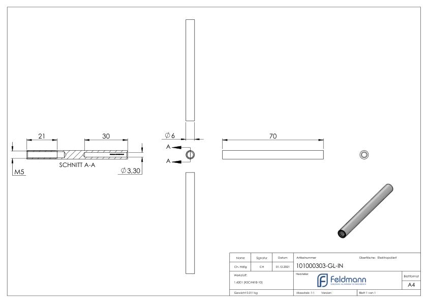 Gewindeterminal für Seil 3mm, V2A