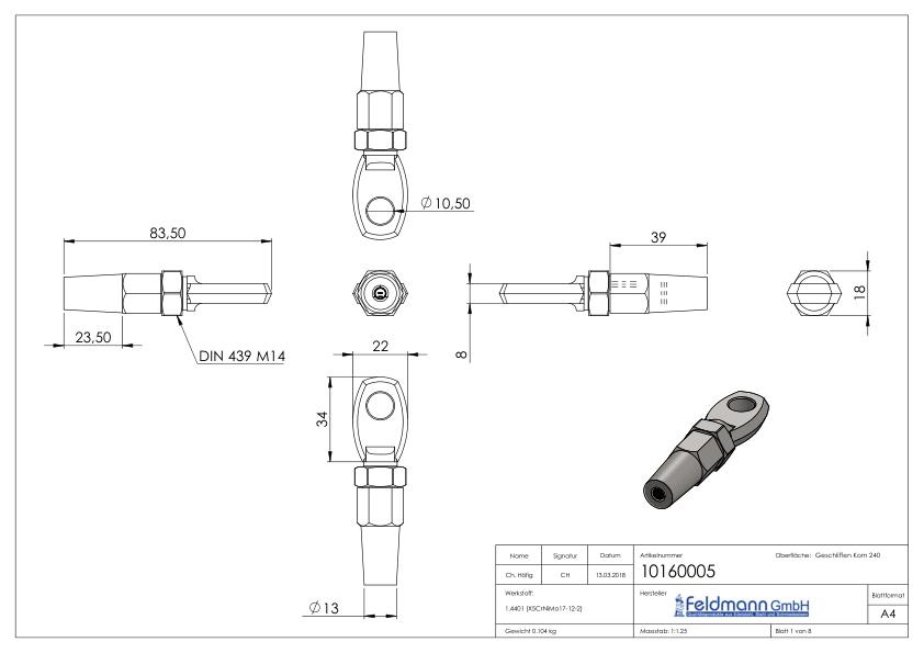 Augenterminal zur Selbstmontage für Seil Ø 5mm, V4A