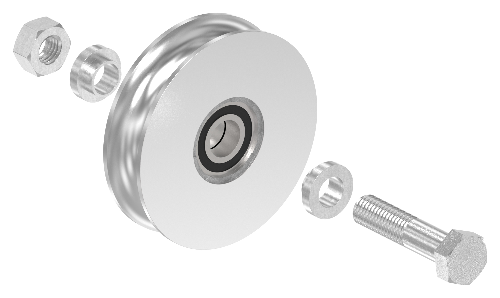 Schiebetorrolle Ø 100mm mit Rundrille Ø 20mm, V4A Schiebetorrolle Ø 100mm mit Rundrille Ø 20mm, V4A