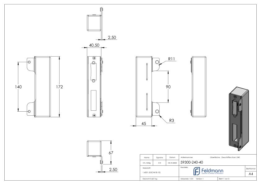 Edelstahlgegenkasten eckig, für Abstand 72mm, zum Anschweißen, 40mm, V2A