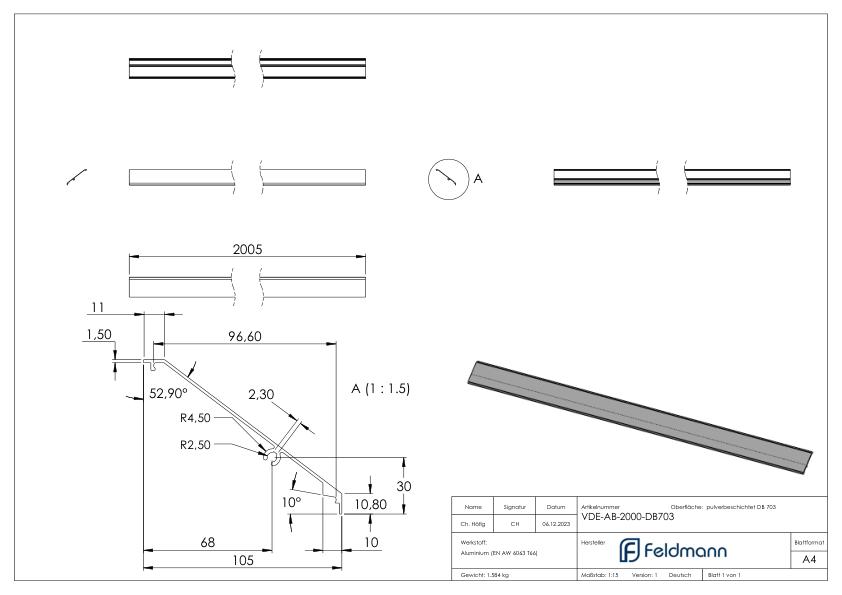 Design-Abdeckung für eleganza canopy, L: 2005mm, DB703