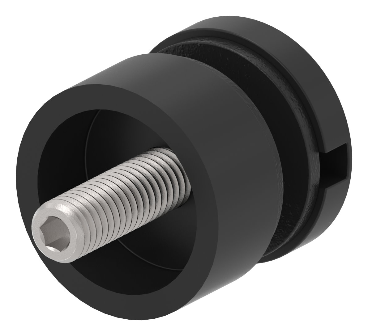 Glaspunkthalter 30mm, Anschluss: flach, V2A, pulverbeschichtet in RAL 9005 schwarz matt