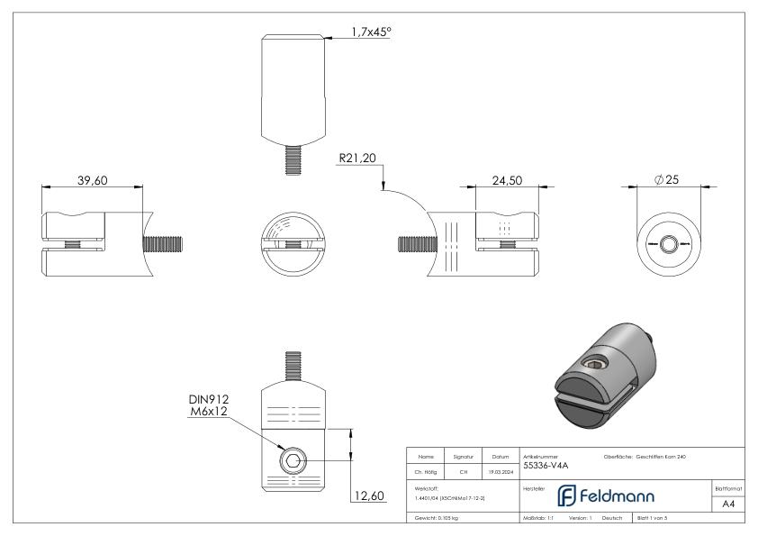 Blechhalter, Ø 25mm, Anschluss: 42,4mm, V4A