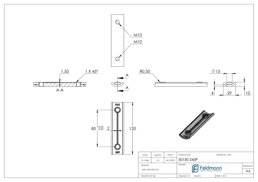 Verstärkungsplatte für Artikel 50130-240, V2A