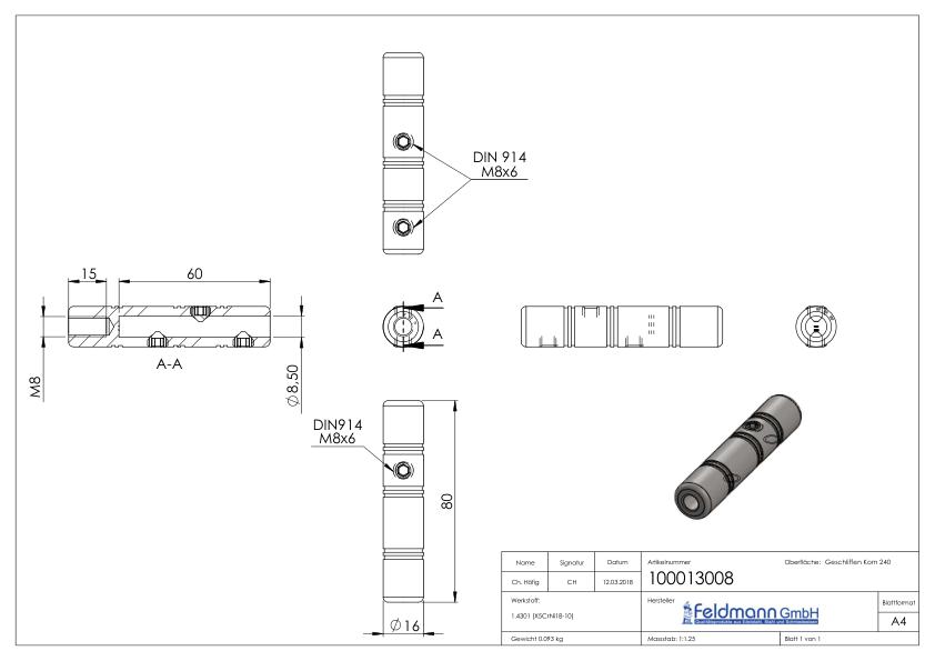 Gewindeterminal zur Selbstmontage, für 8mm Seil, V2A Gewindeterminal zur Selbstmontage, für 8mm Seil, V2A