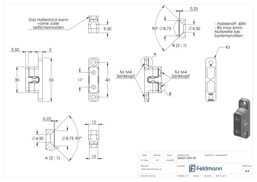 Kugelschnäpper mit Haltekraft 40N, V2A Kugelschnäpper mit Haltekraft 40N, V2A
