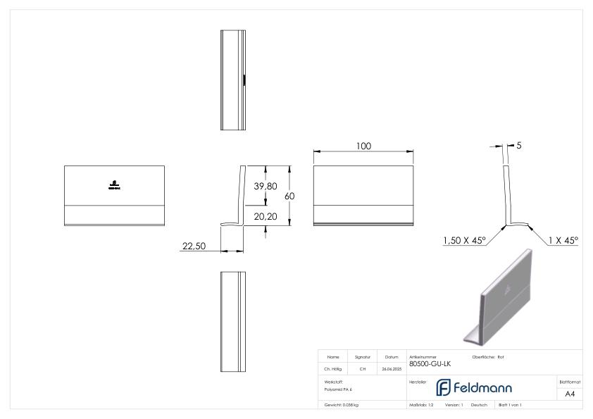 L-Keil zum Einlegen ins Profil, für Montage-Set 80500-GU