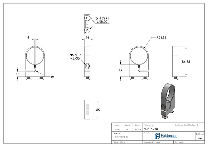 Spannring für Rohr 48,3mm, V2A