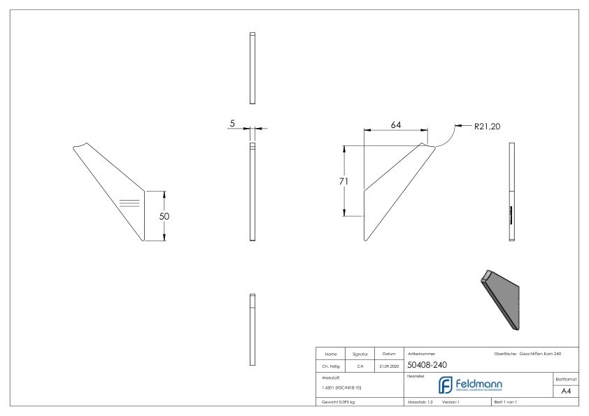 Handlaufschwert, 5mm stark, V2A