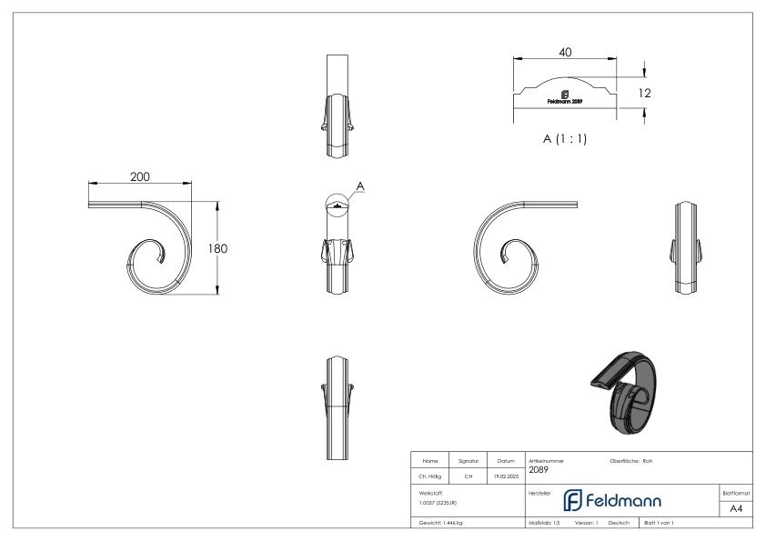 Handlaufanfänger, gerollt, passend zu 114-A-4