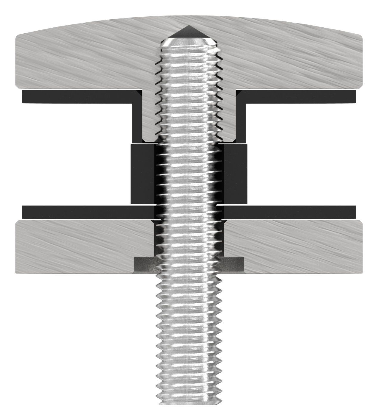 Glaspunkthalter 52mm, Anschluss: flach, V2A, pulverbeschichtet RAL 9005 schwarz matt
