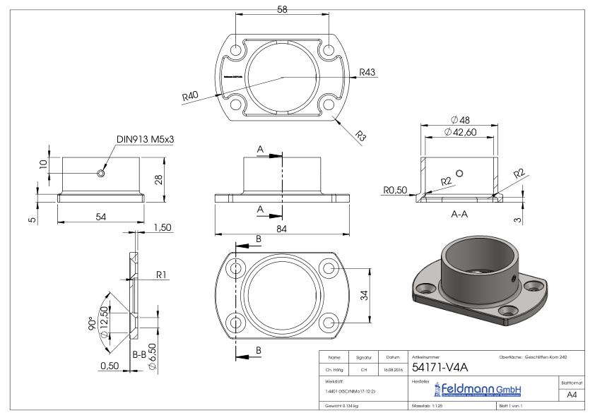 Wand- und Bodenanker, für Rohr 42,4mm, V4A