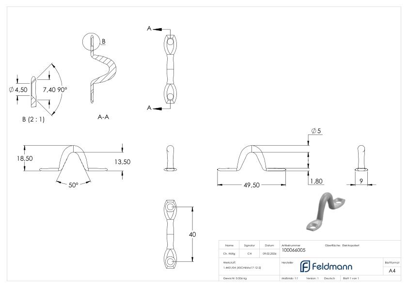 Wandöse, Rundeisen: 5mm, V4A