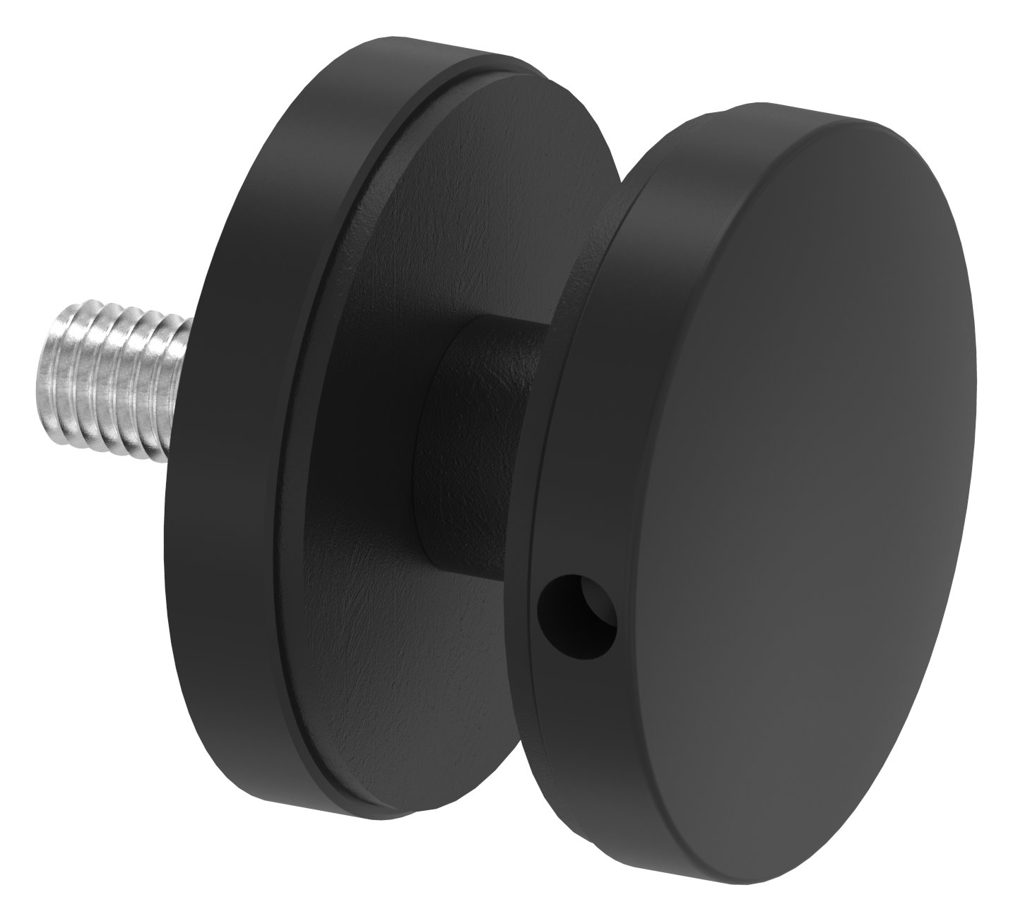 Glaspunkthalter 52mm, Anschluss: flach, V2A, pulverbeschichtet RAL 9005 schwarz matt