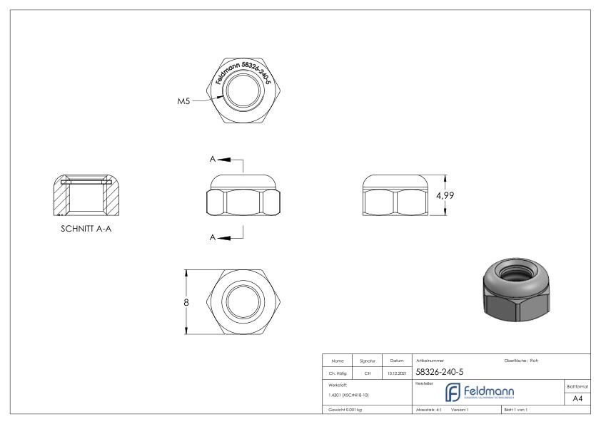Sechskantmutter M5, selbstsichernd, DIN 985, V2A