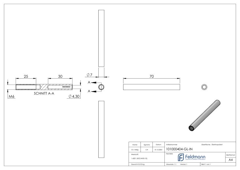 Gewindeterminal für Seil 4mm, V2A