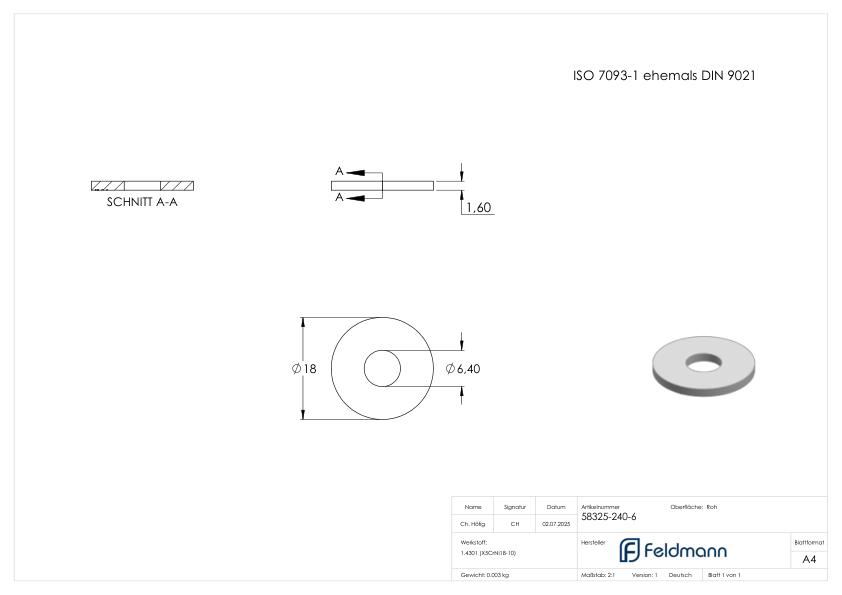 Beilagscheibe groß für M6 Schrauben, ISO 7093-1, V2A