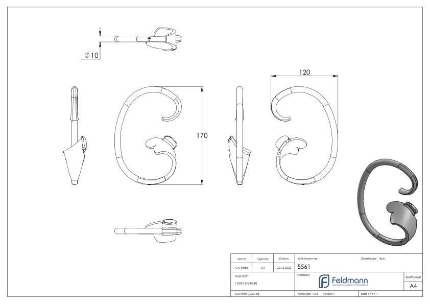 C-Schnecke 10mm, 170x120mm, RE