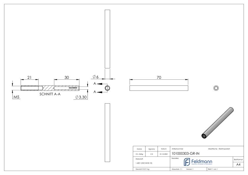 Gewindeterminal für Seil 3mm, V2A