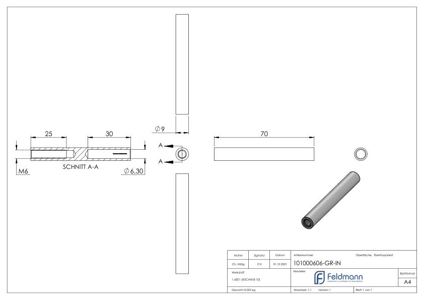 Gewindeterminal für Seil 6mm, V2A Gewindeterminal für Seil 6mm, V2A