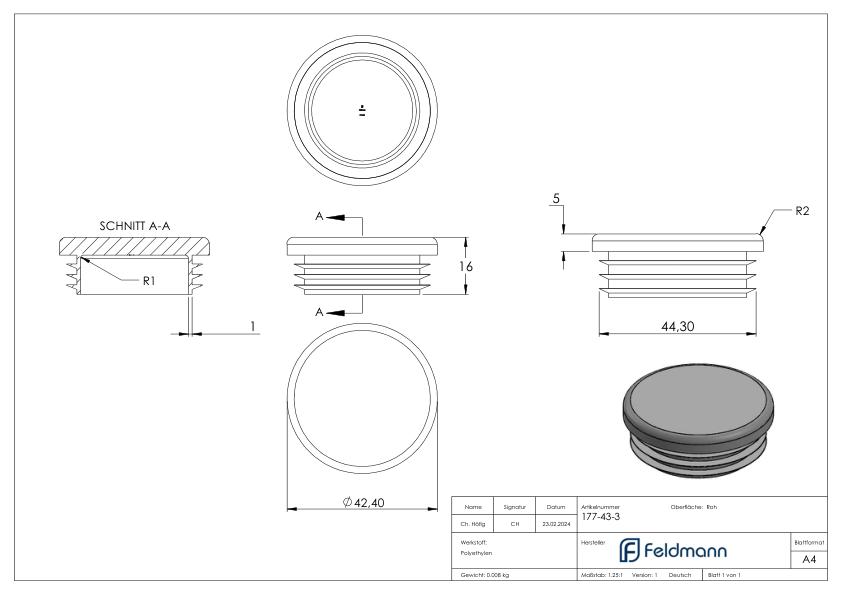 Kunststoffkappe für Rundrohr 42,4mm