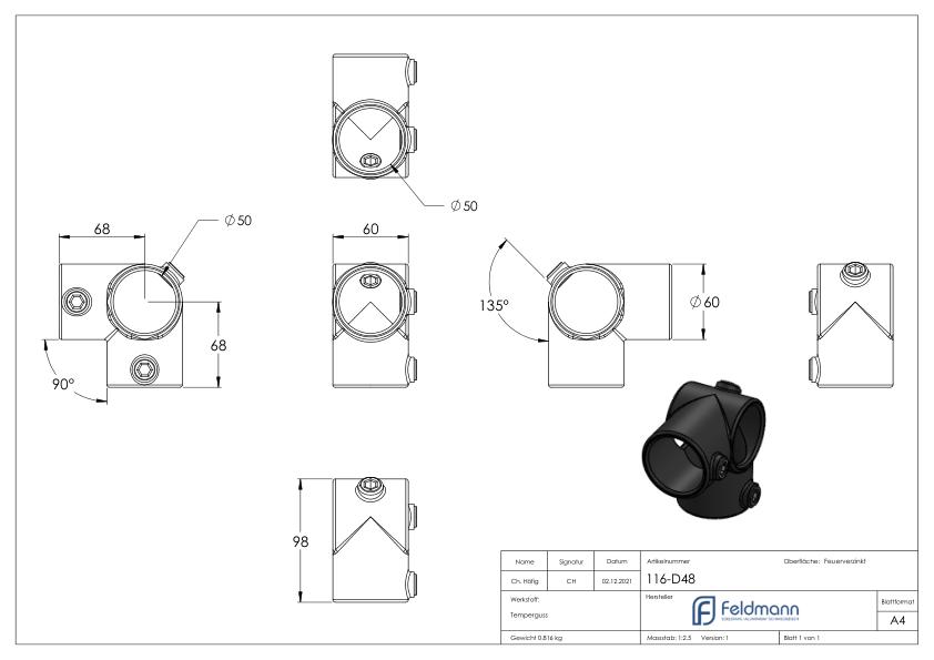 Eckstück, für Rohr 48,3mm