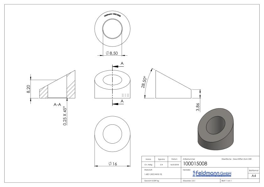 Formanschluss, für Gewinde M8, V2A