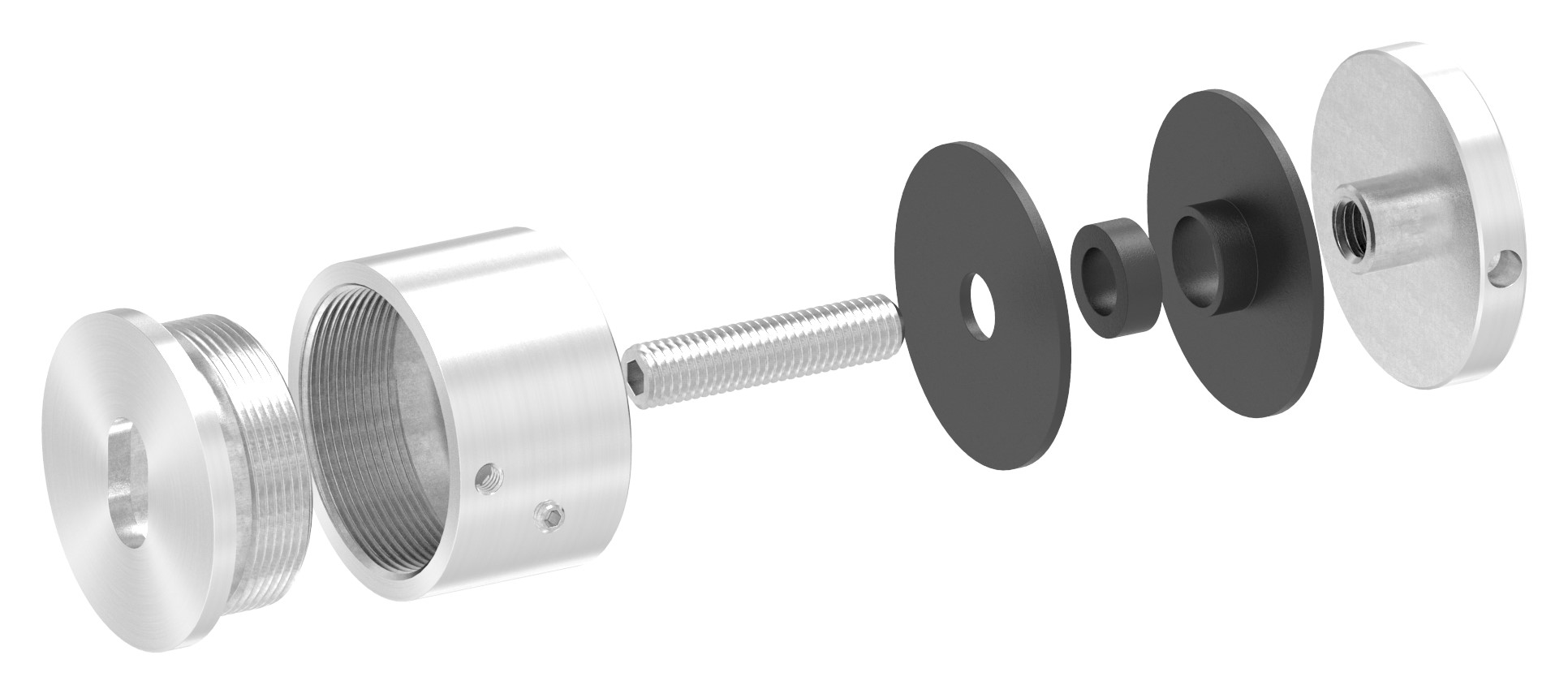 Glaspunkthalter 52mm, flach, verstellbar, V2A