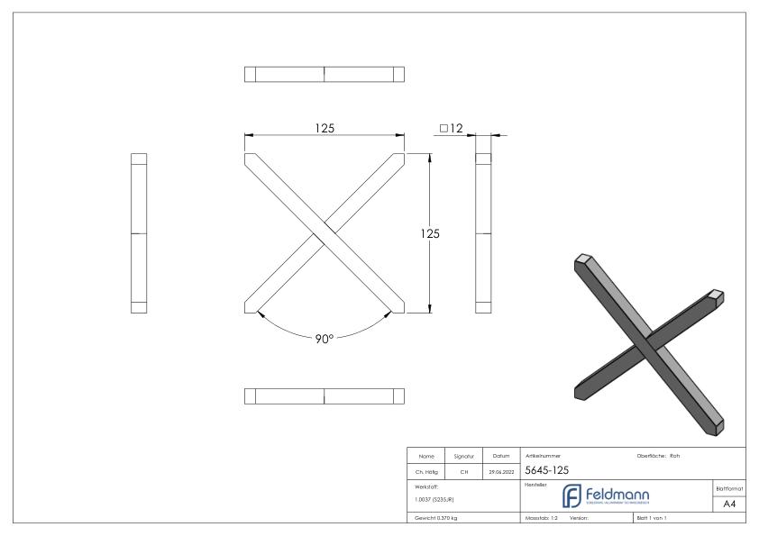 Kreuz 12x12mm, 125x125mm