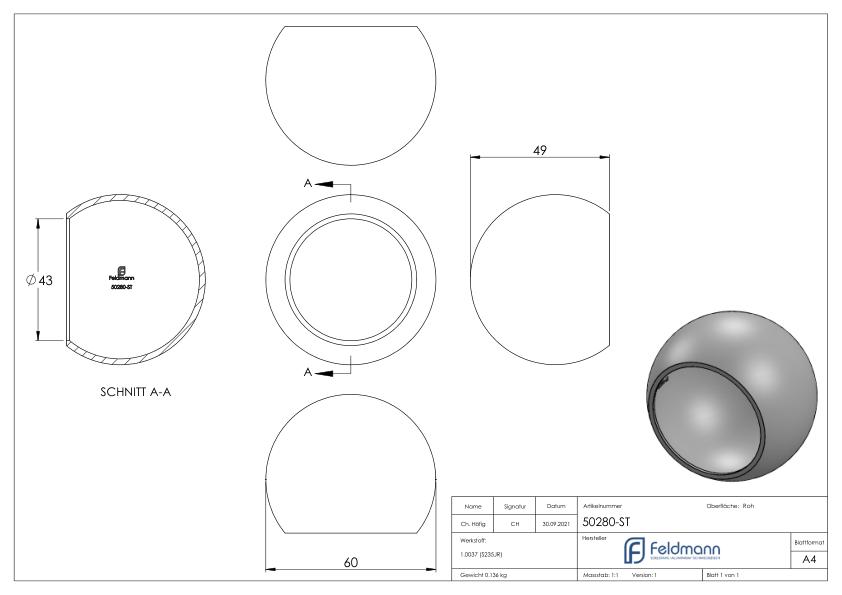 Rohrabschlusskugel für 42,4mm