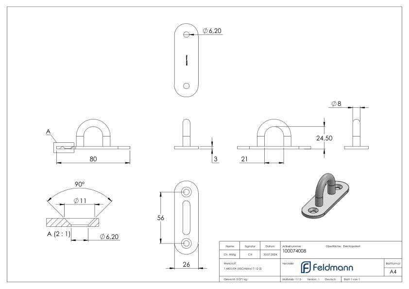 Befestigungsöse mit ovaler Platte V4A