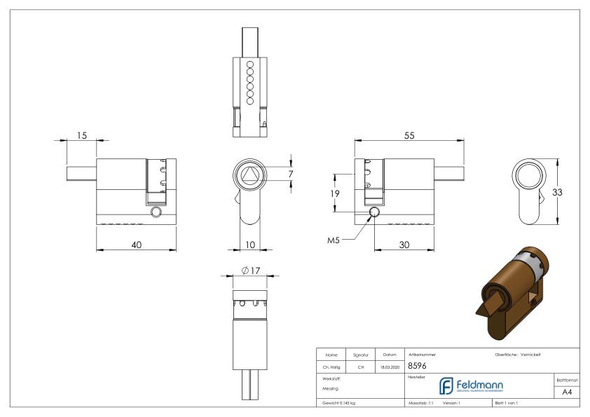 Halbzylinder, Dreikant, 8mm