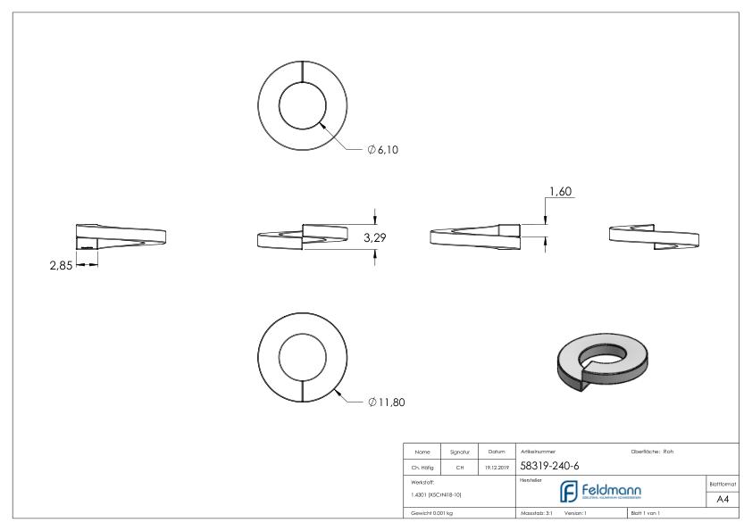 Federring für M6 Schrauben, glatt, DIN 127, V2A