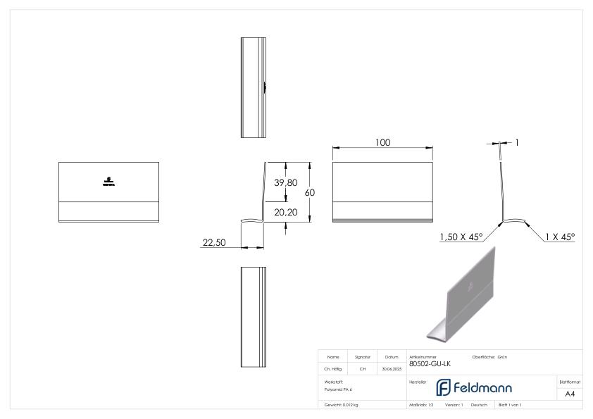 L-Keil zum Einlegen ins Profil, für Montage-Set 80502-GU
