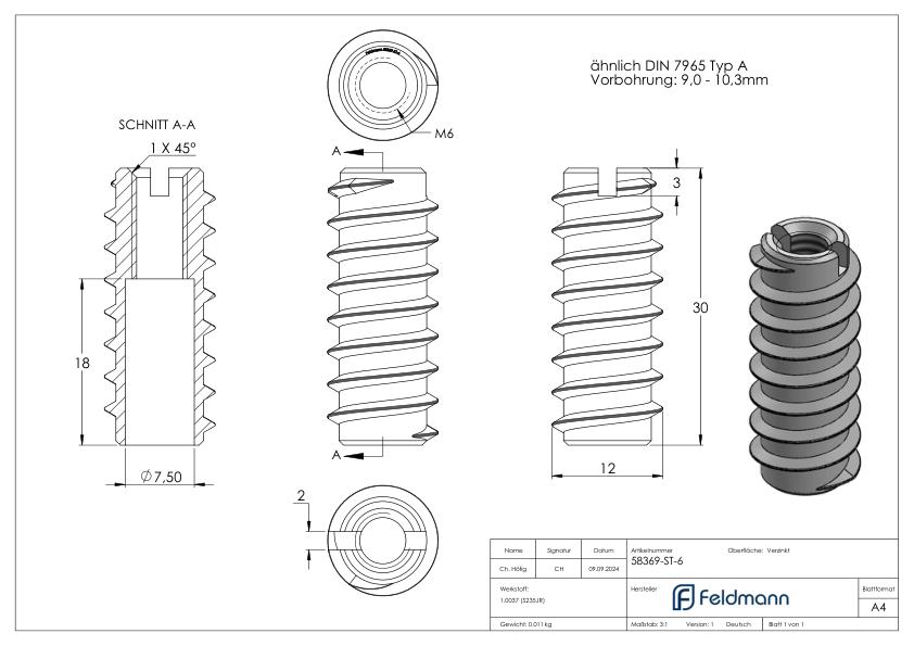 Rampa-Muffe M6x30, Stahl verzinkt