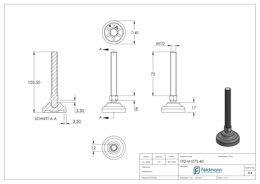 Schwerlast-Maschinenfuß M10x75