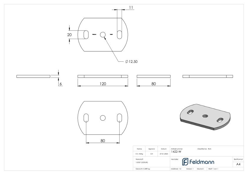 Ankerplatte 120x80x6mm
