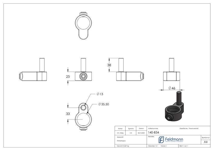 Stellringzapfen, für Rohr Ø 33,7mm
Zapfen 13mm
