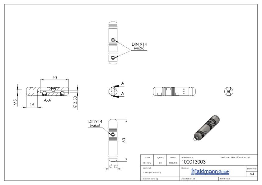 Gewindeterminal zur Selbstmontage, für 3mm Seil, V2A Gewindeterminal zur Selbstmontage, für 3mm Seil, V2A