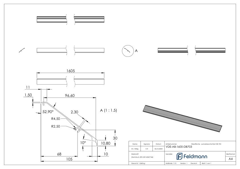 Design-Abdeckung für eleganza canopy, L: 1605mm, DB703