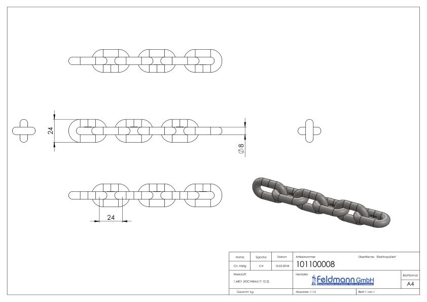 VA-Kette DIN 766, Ø 8mm