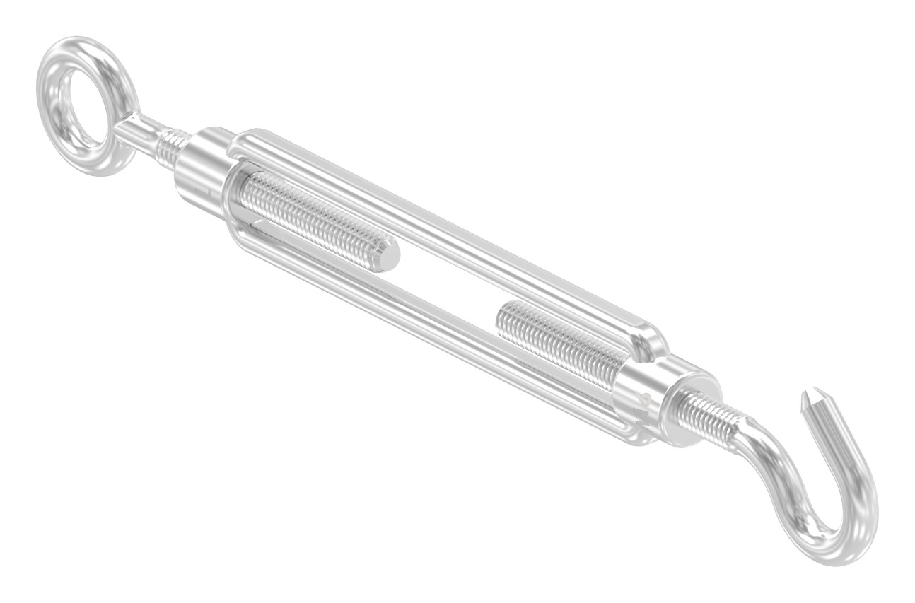 Spannschloss mit Öse / Haken, Rundeisen: 6mm, V4A