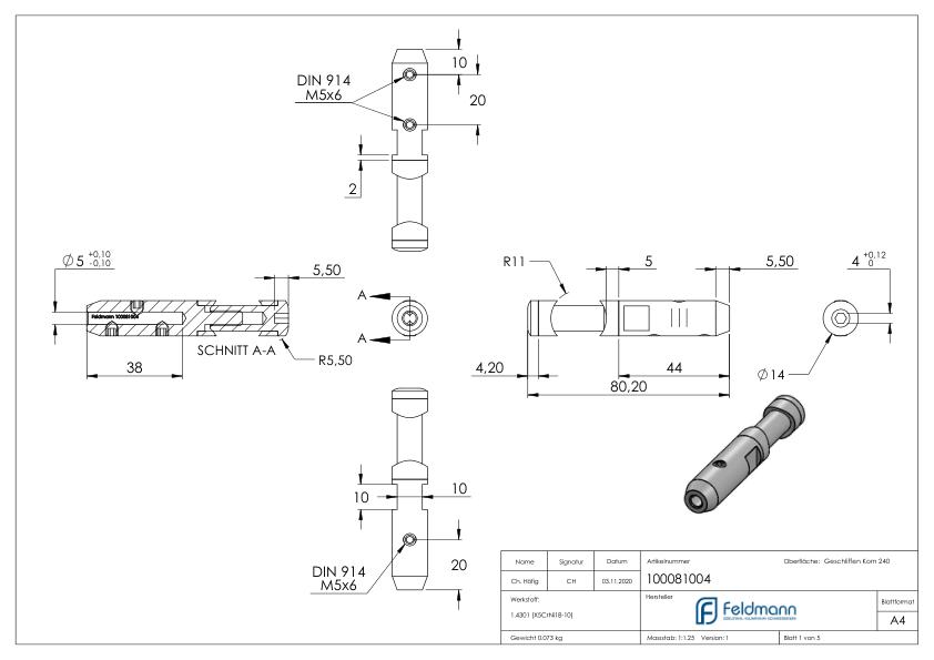 Seilhalter für 4mm Seil, V2A