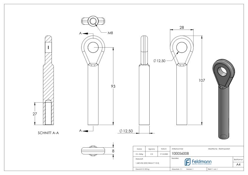 Augenenden mit Innengew. M8
