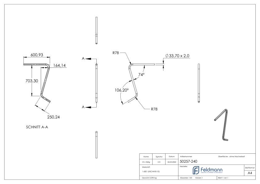 Schwanenhals-Anfänger, aus Rohr 33,7x2,0mm, V2A