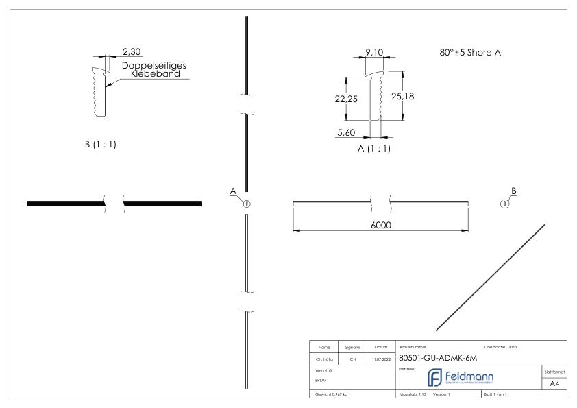 Abschlussdichtung, EPDM, 6000mm, schwarz
