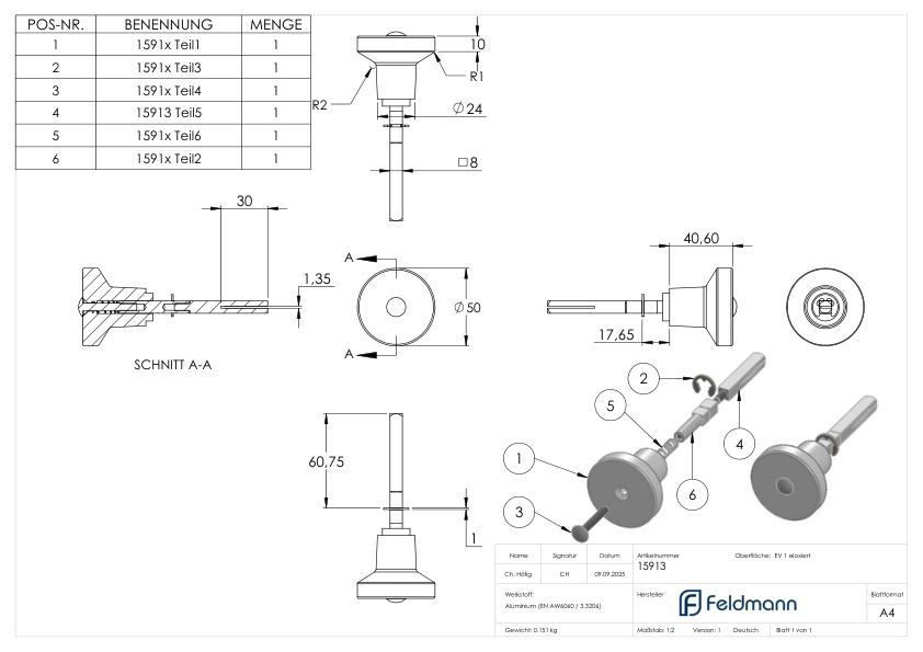 Kindersicherungsknopf einzeln, für GTS-Schlösser, ALU